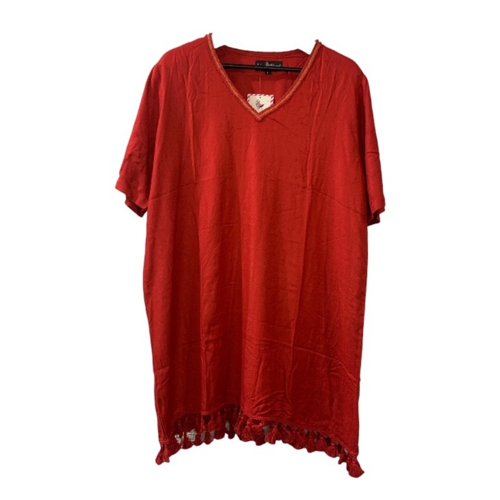 Liza Byrd NEW Kaftan Red Large Tassel Gold Accent V-neckline Vacation Pool Party